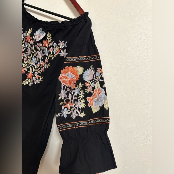 Free People Fleur Du Jour Black Floral Embroidered Off Shoulder Dress XS - Picture 7 of 12